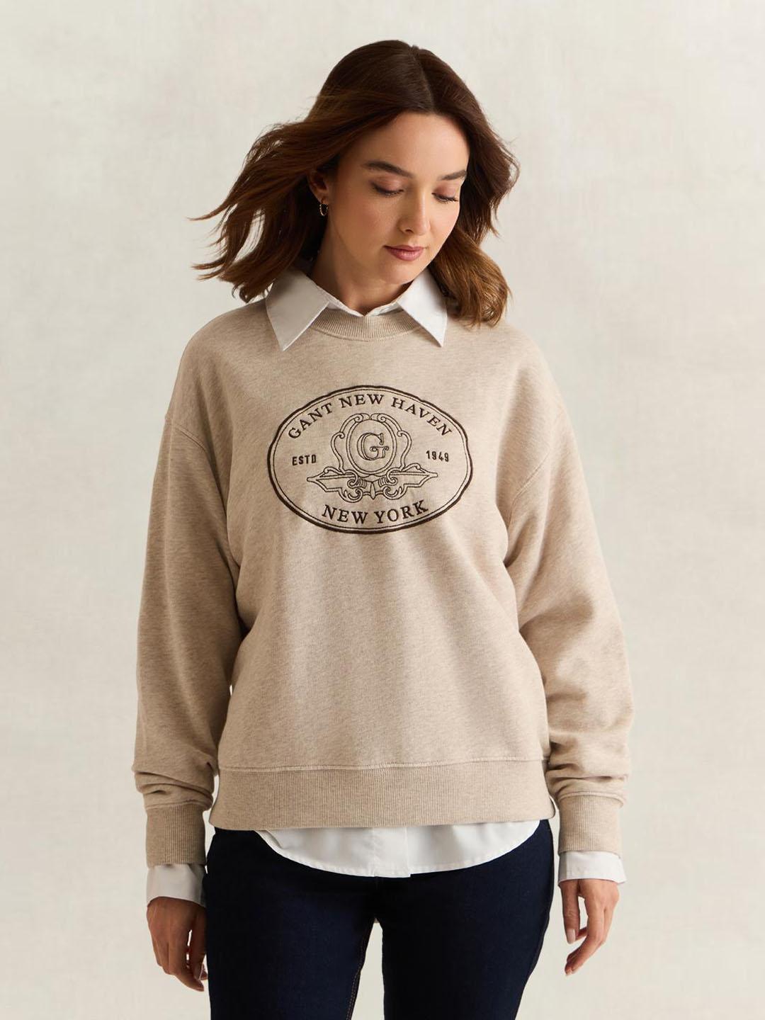 Gant Women Beige Graphic Relaxed Fit Sweatshirt