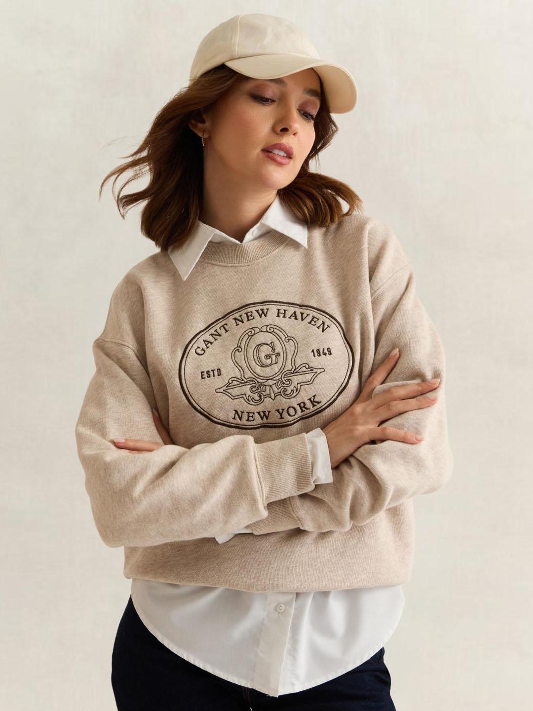 Gant Women Beige Graphic Relaxed Fit Sweatshirt