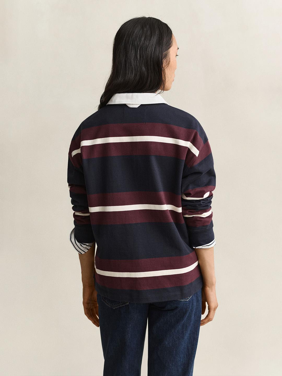 Gant Women Dark Blue Relaxed Fit Striped Cotton Sweatshirt