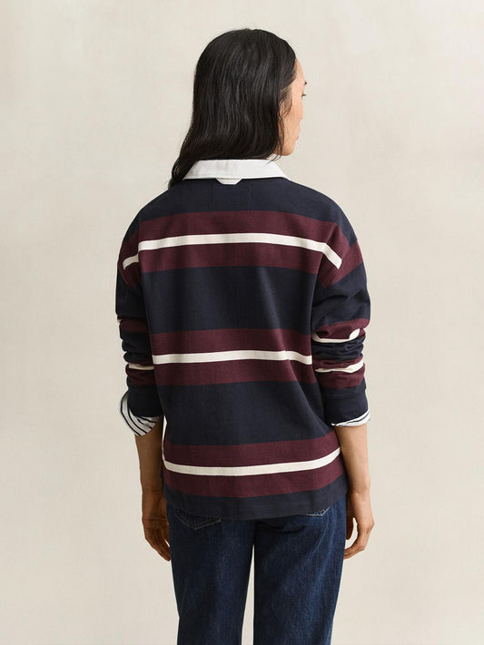 Gant Women Dark Blue Relaxed Fit Striped Cotton Sweatshirt