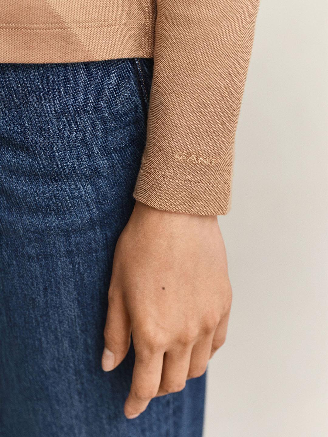 Gant Women Brown Regular Fit Solid Pure Cotton Polo Tshirt