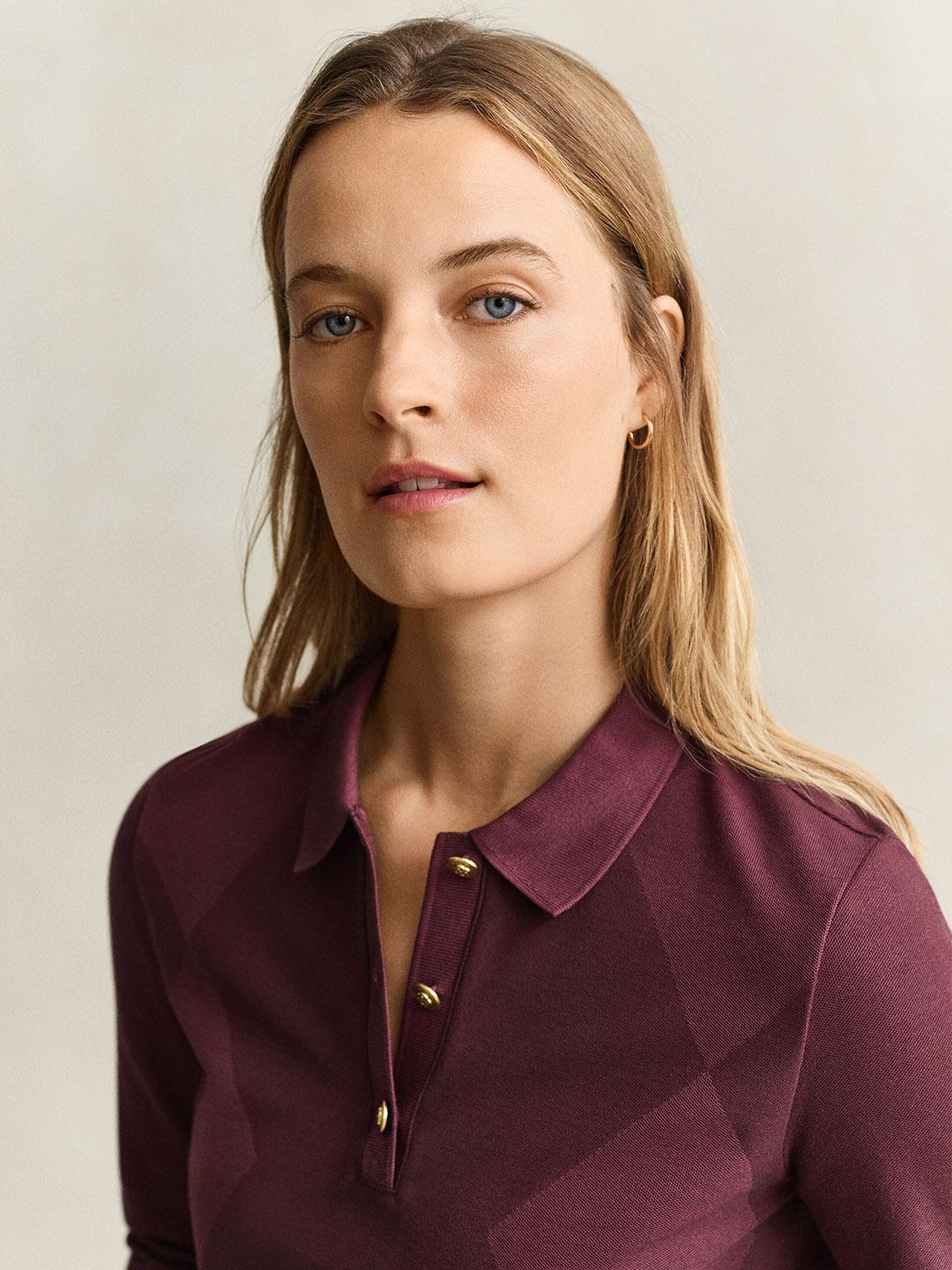 Gant Women Red Regular Fit Solid Pure Cotton Polo Tshirt