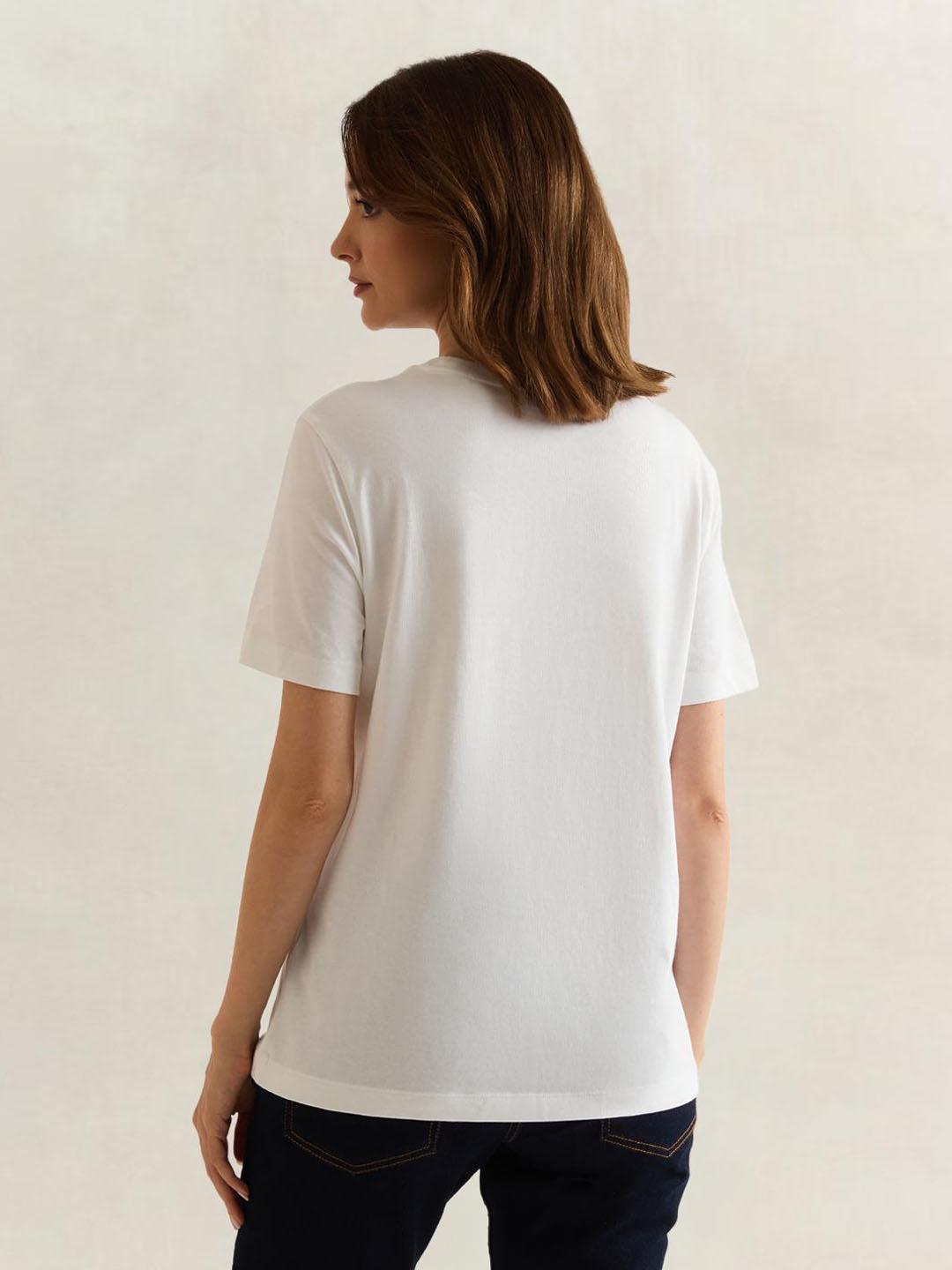 Gant Women White Graphic Regular Fit Cotton T-Shirt