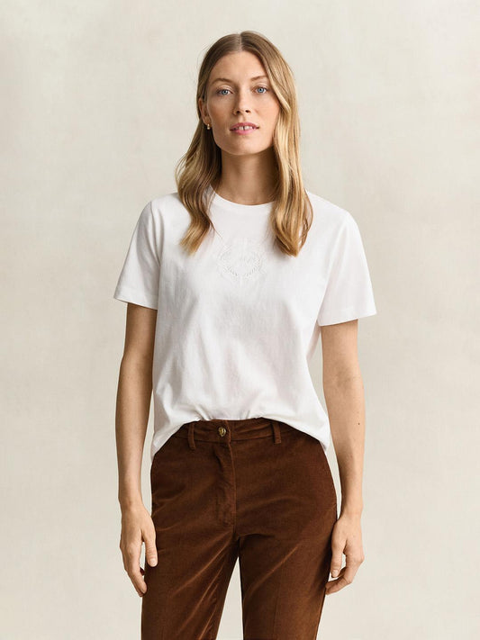 Gant Women White Graphic Regular Fit Cotton T-Shirt