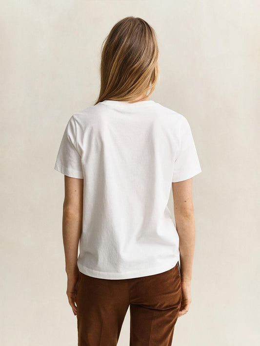 Gant Women White Graphic Regular Fit Cotton T-Shirt