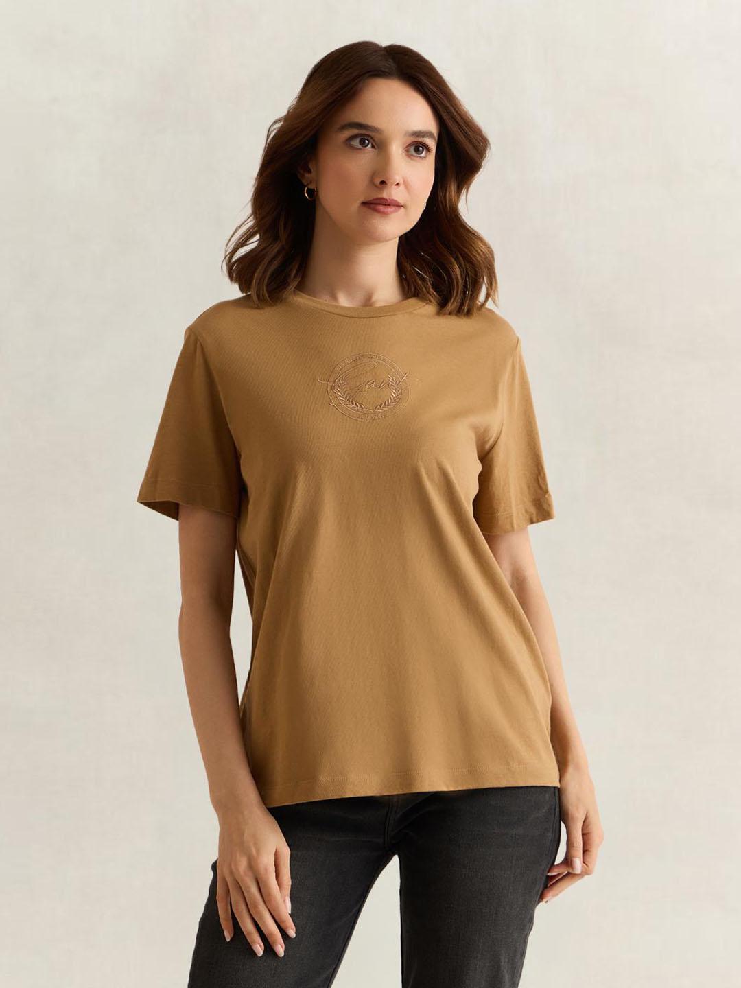 Gant Women Brown Graphic Regular Fit Organic Cotton T-Shirt