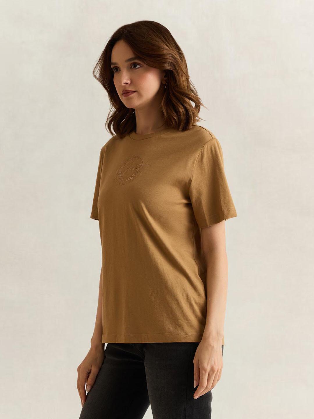 Gant Women Brown Graphic Regular Fit Organic Cotton T-Shirt