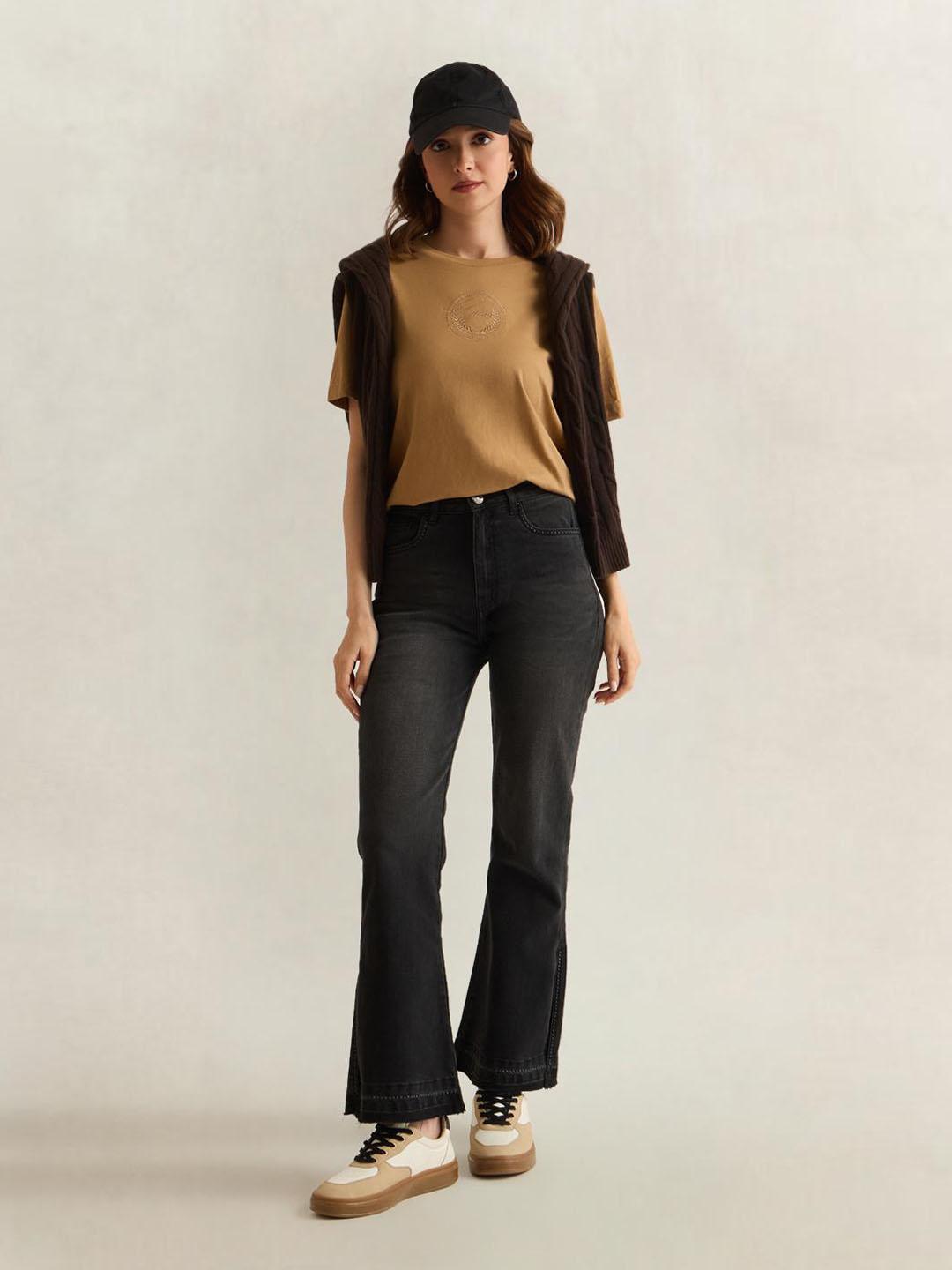 Gant Women Brown Graphic Regular Fit Organic Cotton T-Shirt