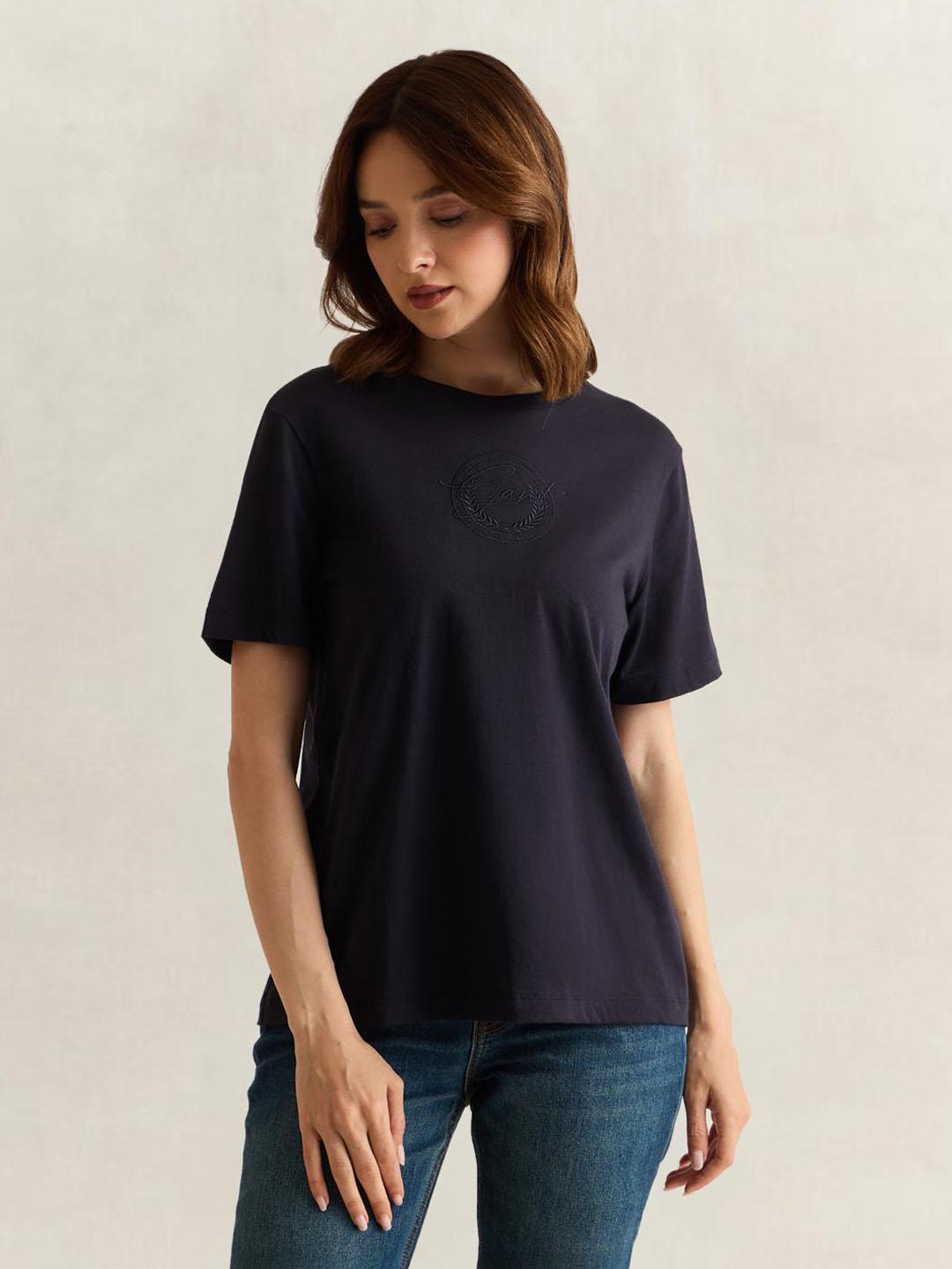 Gant Women Dark Navy Graphic Regular Fit Organic Cotton T-Shirt