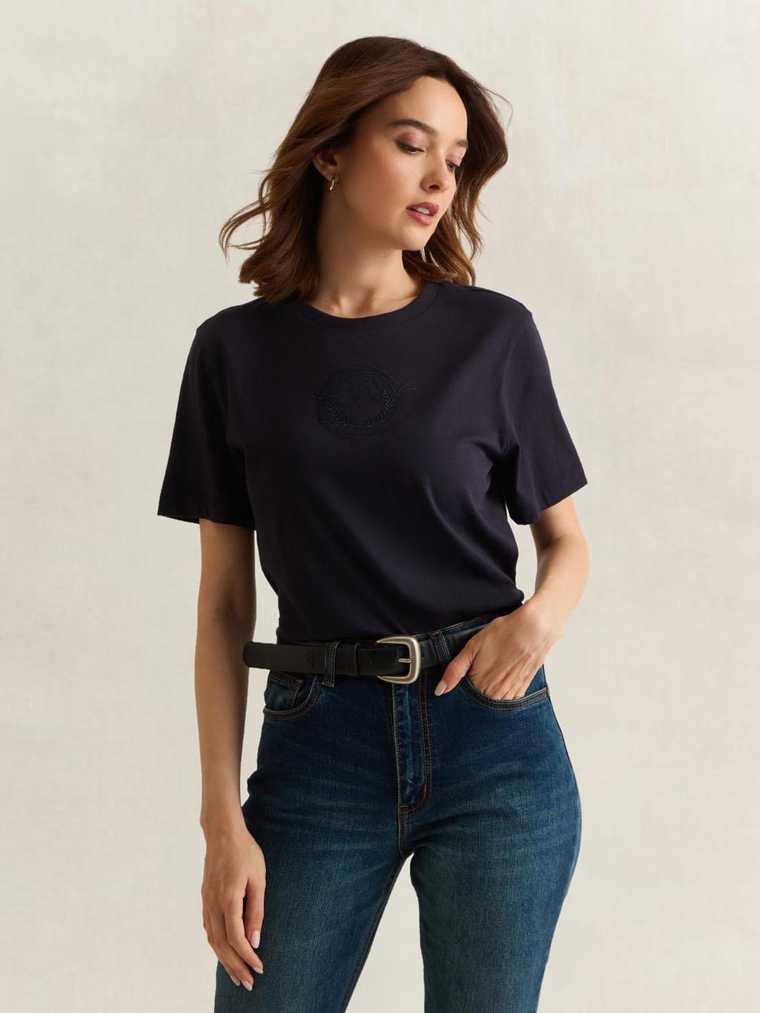 Gant Women Dark Navy Graphic Regular Fit Organic Cotton T-Shirt