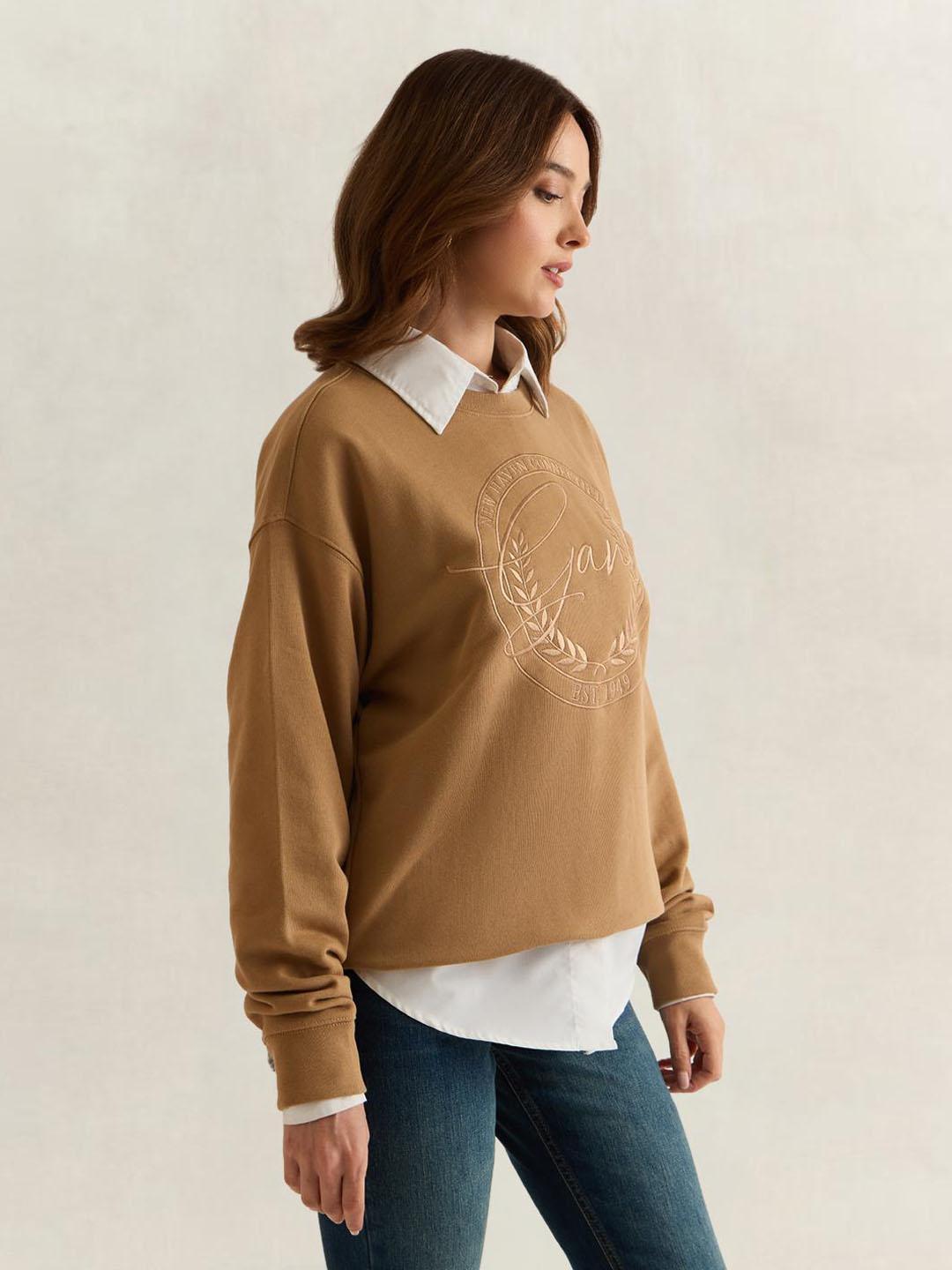 Gant Women Brown Graphic Relaxed Fit Cotton Sweatshirt