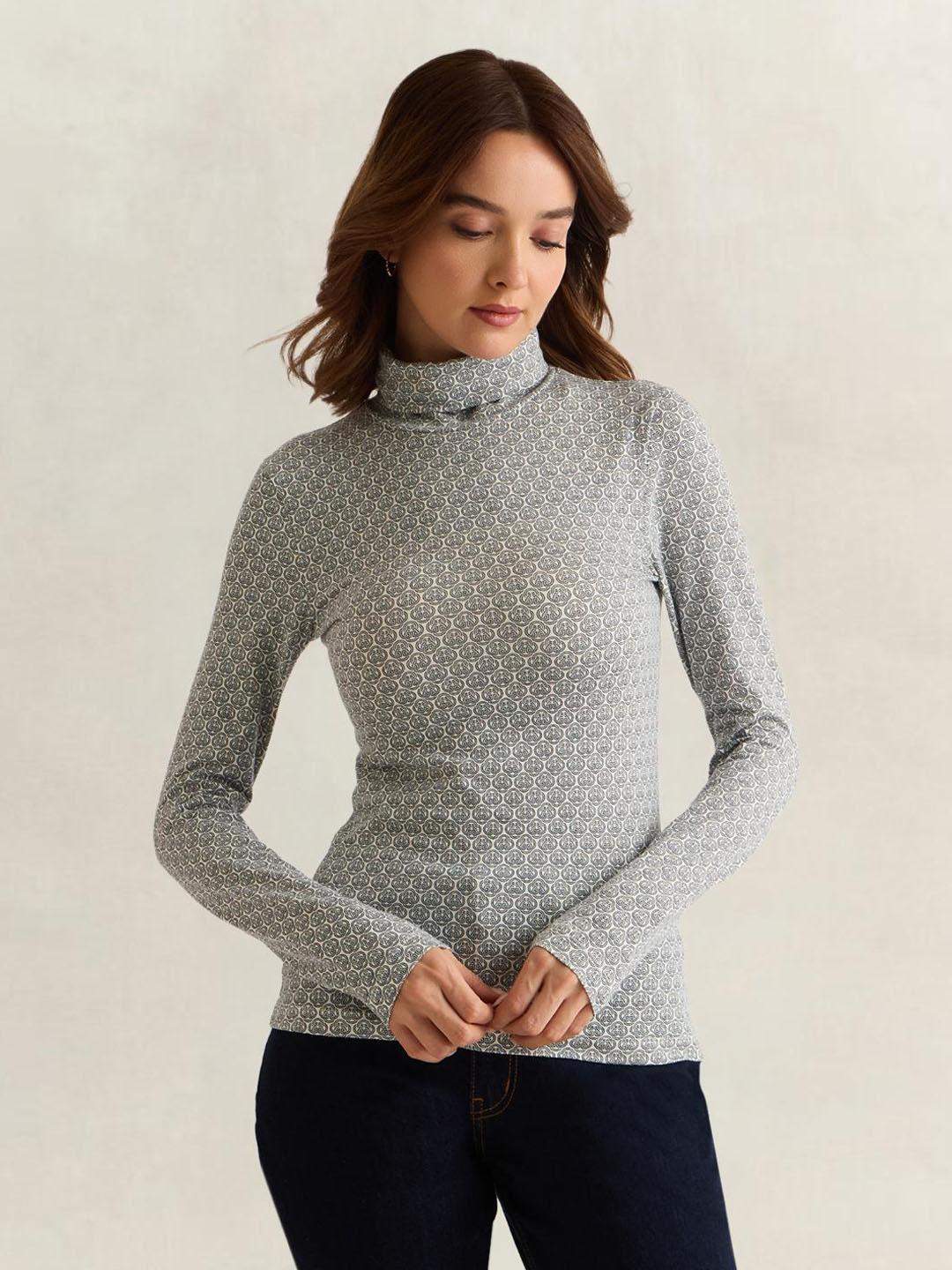 Gant Women Light Blue Graphic Slim Fit Sweater