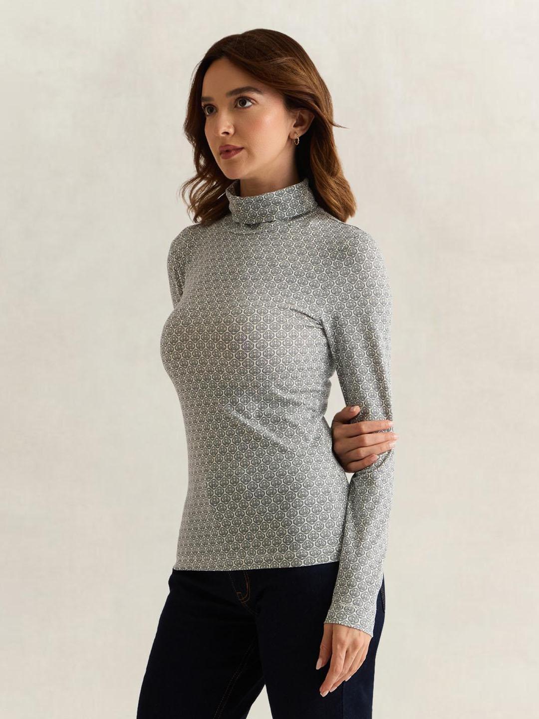 Gant Women Light Blue Graphic Slim Fit Sweater