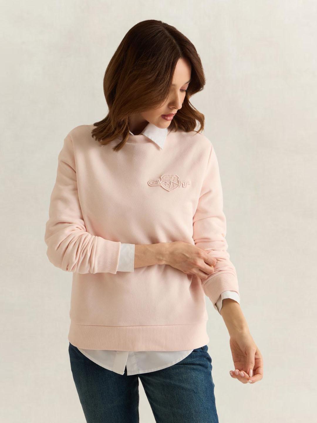 Gant Women Pink Solid Regular Fit Sweatshirt