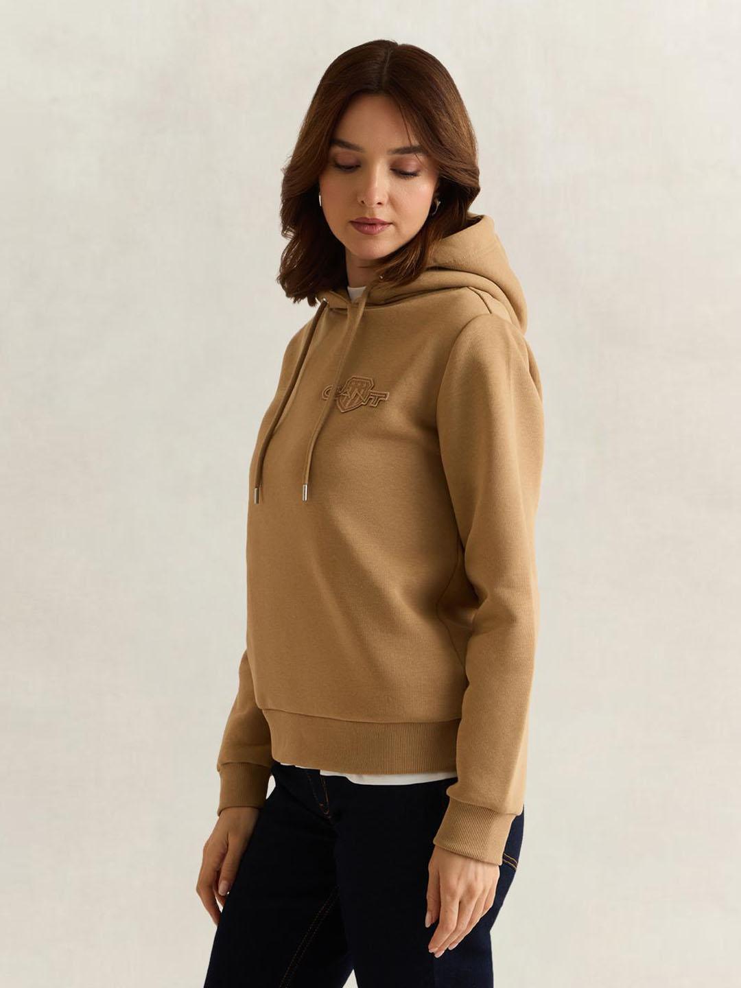 Gant Women Brown Solid Regular Fit Hoodie