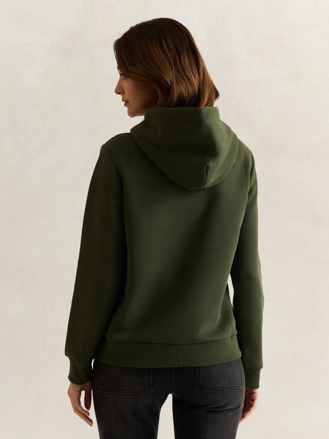 Gant Women Green Solid Regular Fit Hoodie