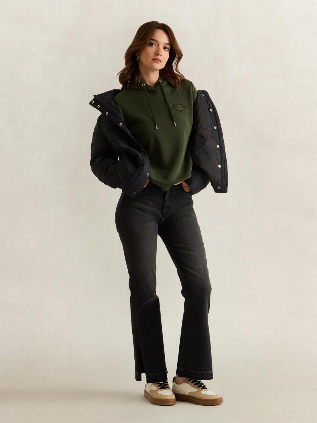 Gant Women Green Solid Regular Fit Hoodie