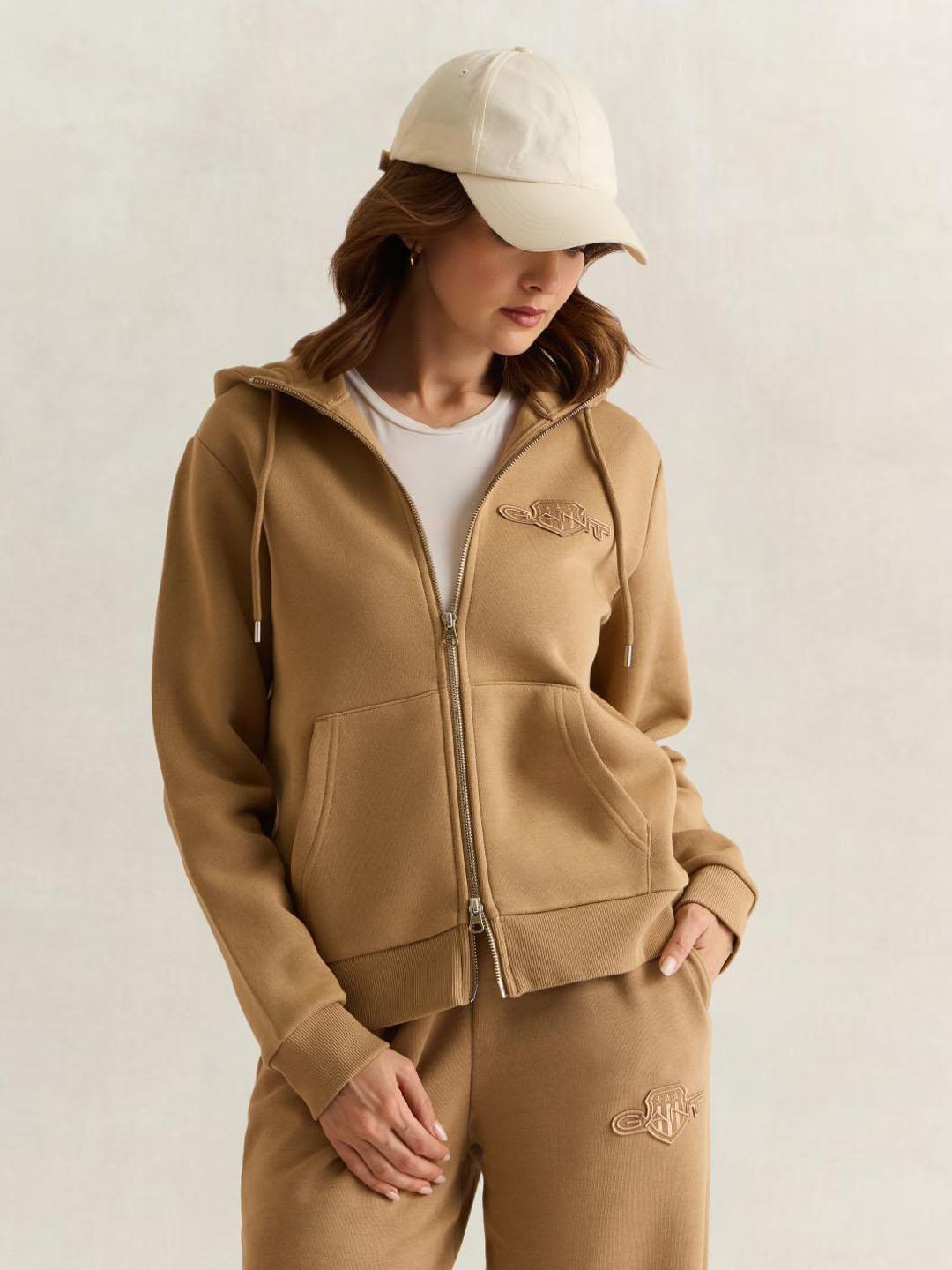 Gant Women Brown Solid Regular Fit Sweatshirt