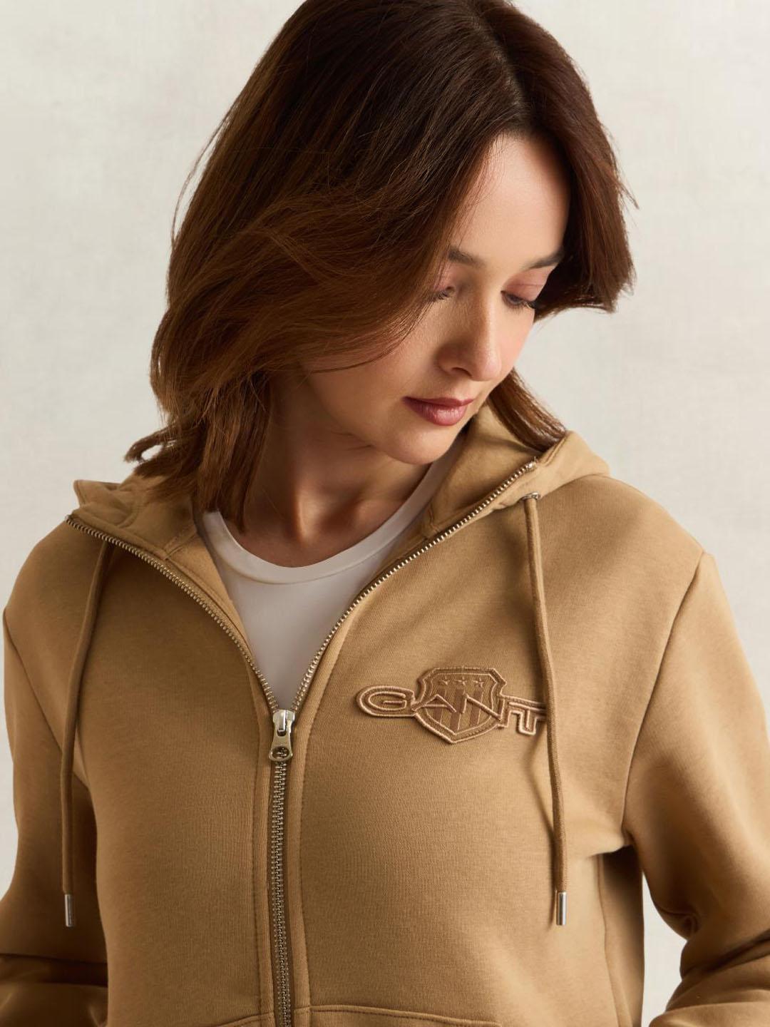Gant Women Brown Solid Regular Fit Sweatshirt