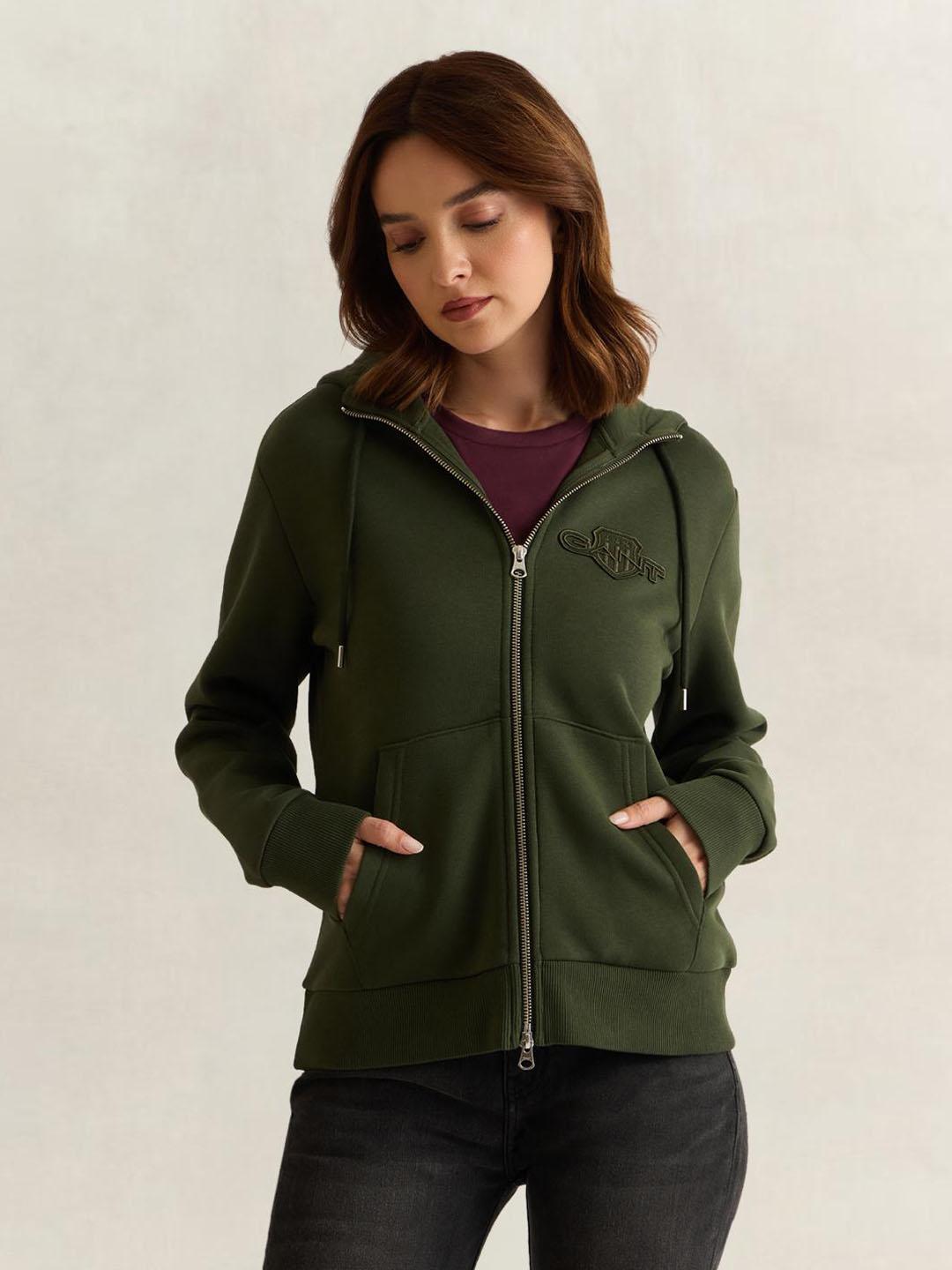Gant Women Green Solid Regular Fit Sweatshirt