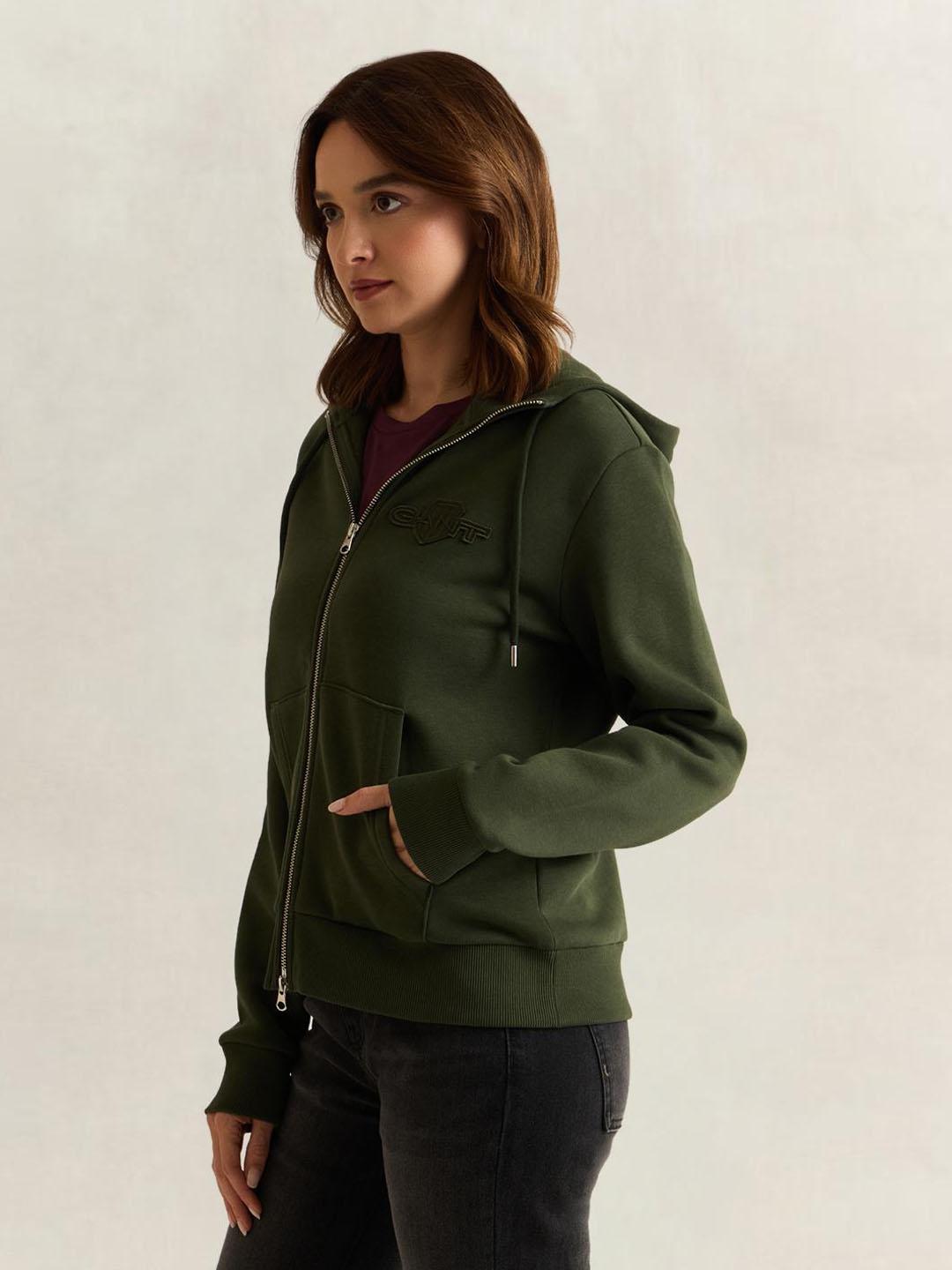 Gant Women Green Solid Regular Fit Sweatshirt