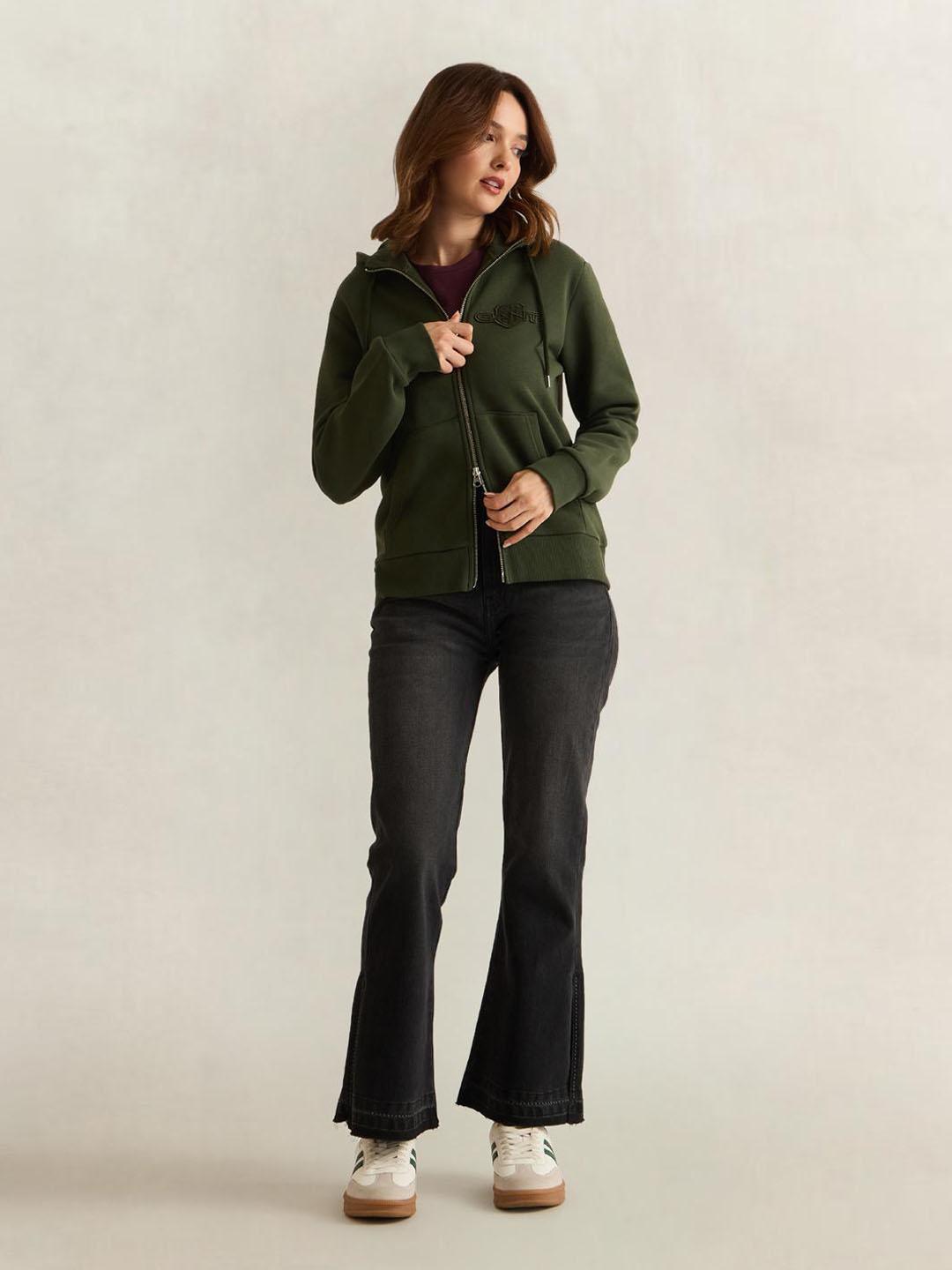 Gant Women Green Solid Regular Fit Sweatshirt