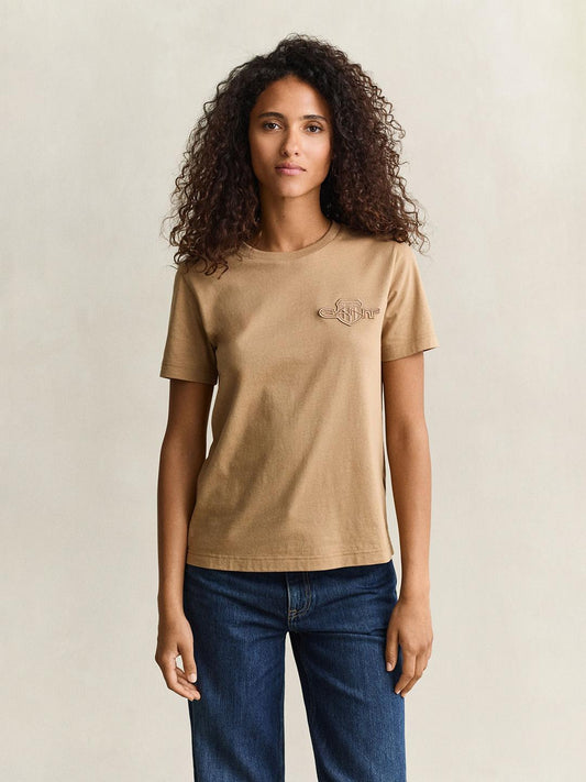 Gant Women Brown Regular Fit Solid Cotton T-Shirt