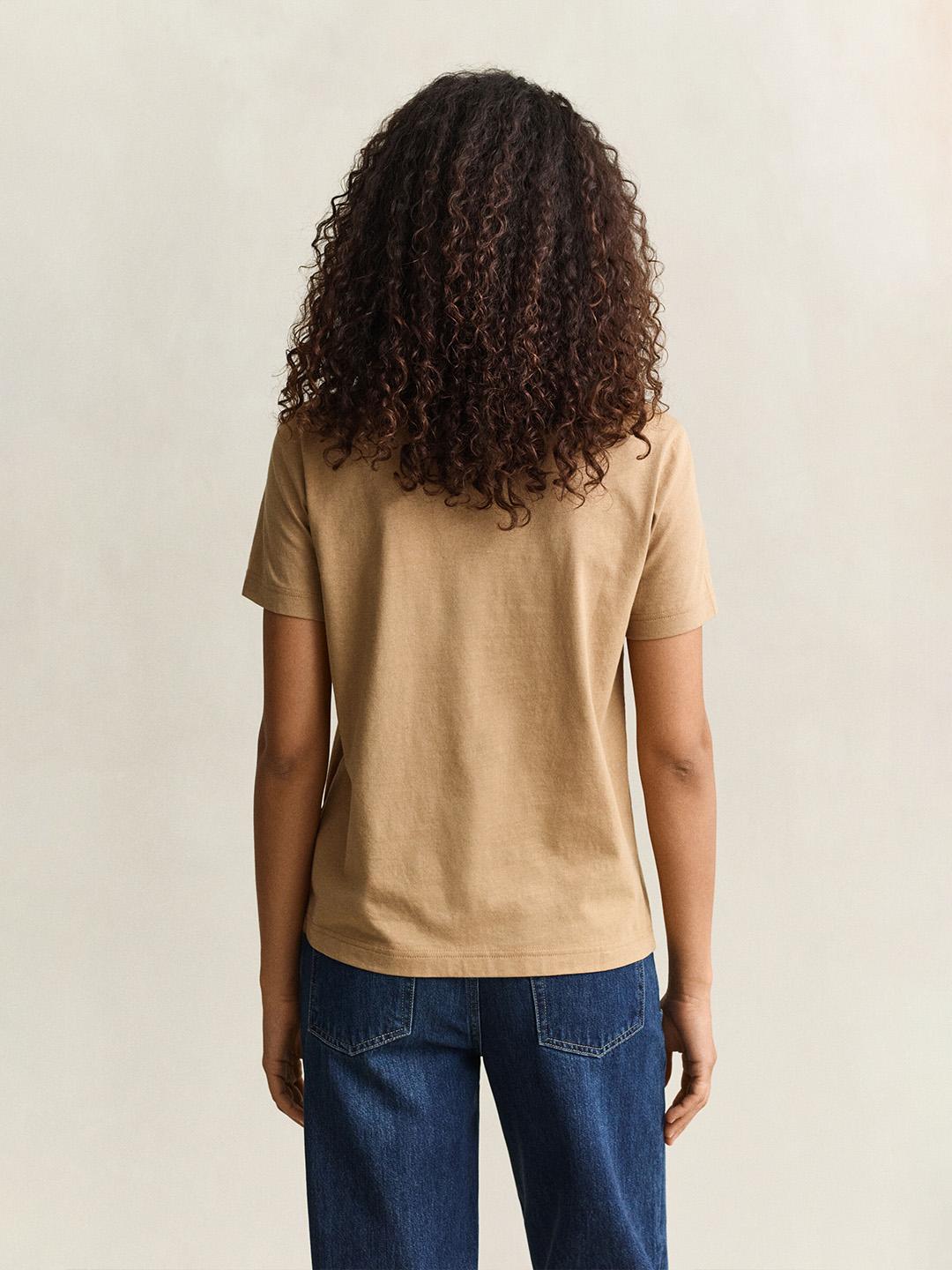 Gant Women Brown Regular Fit Solid Cotton T-Shirt