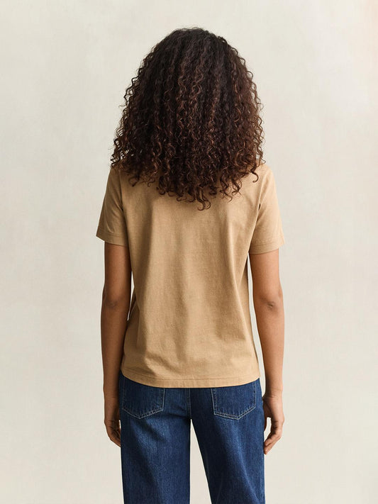 Gant Women Brown Regular Fit Solid Cotton T-Shirt