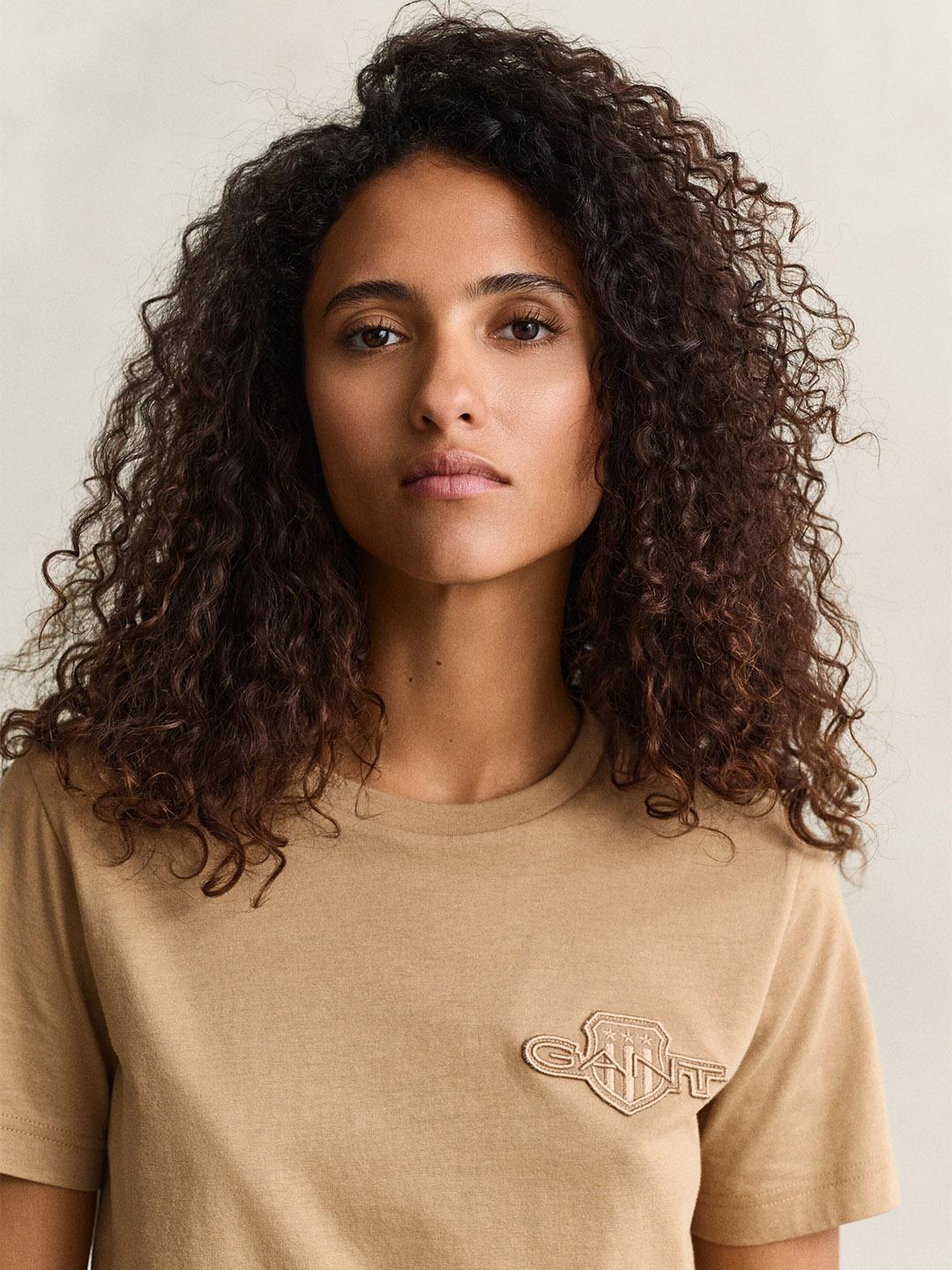 Gant Women Brown Regular Fit Solid Cotton T-Shirt
