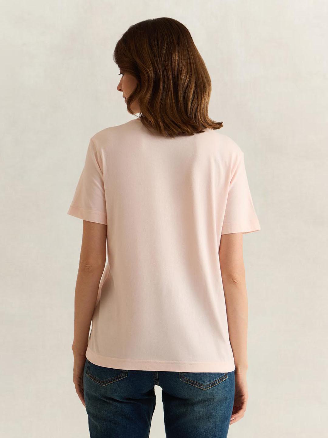 Gant Women Pink Solid Regular Fit Cotton T-Shirt