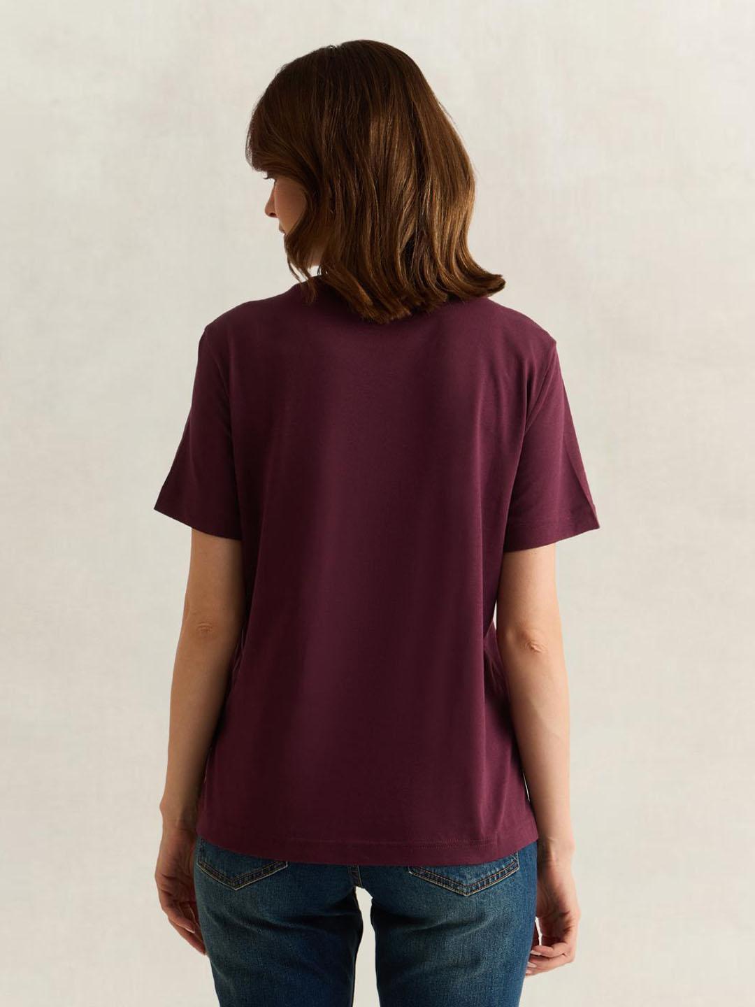 Gant Women Wine Solid Regular Fit Cotton T-Shirt