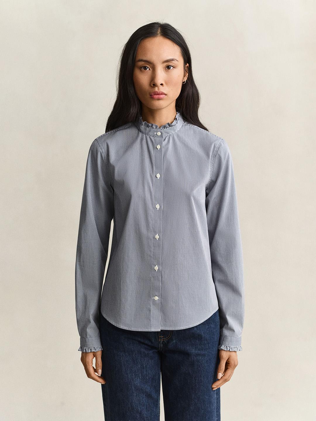 Gant Women Blue Regular Fit Striped Poplin Shirt