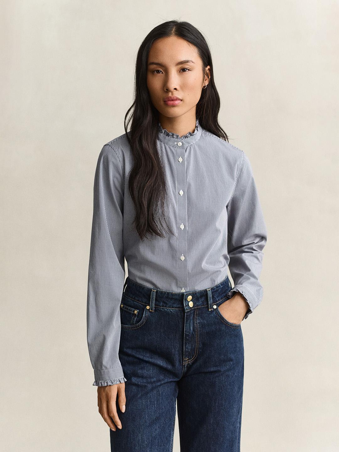 Gant Women Blue Regular Fit Striped Poplin Shirt