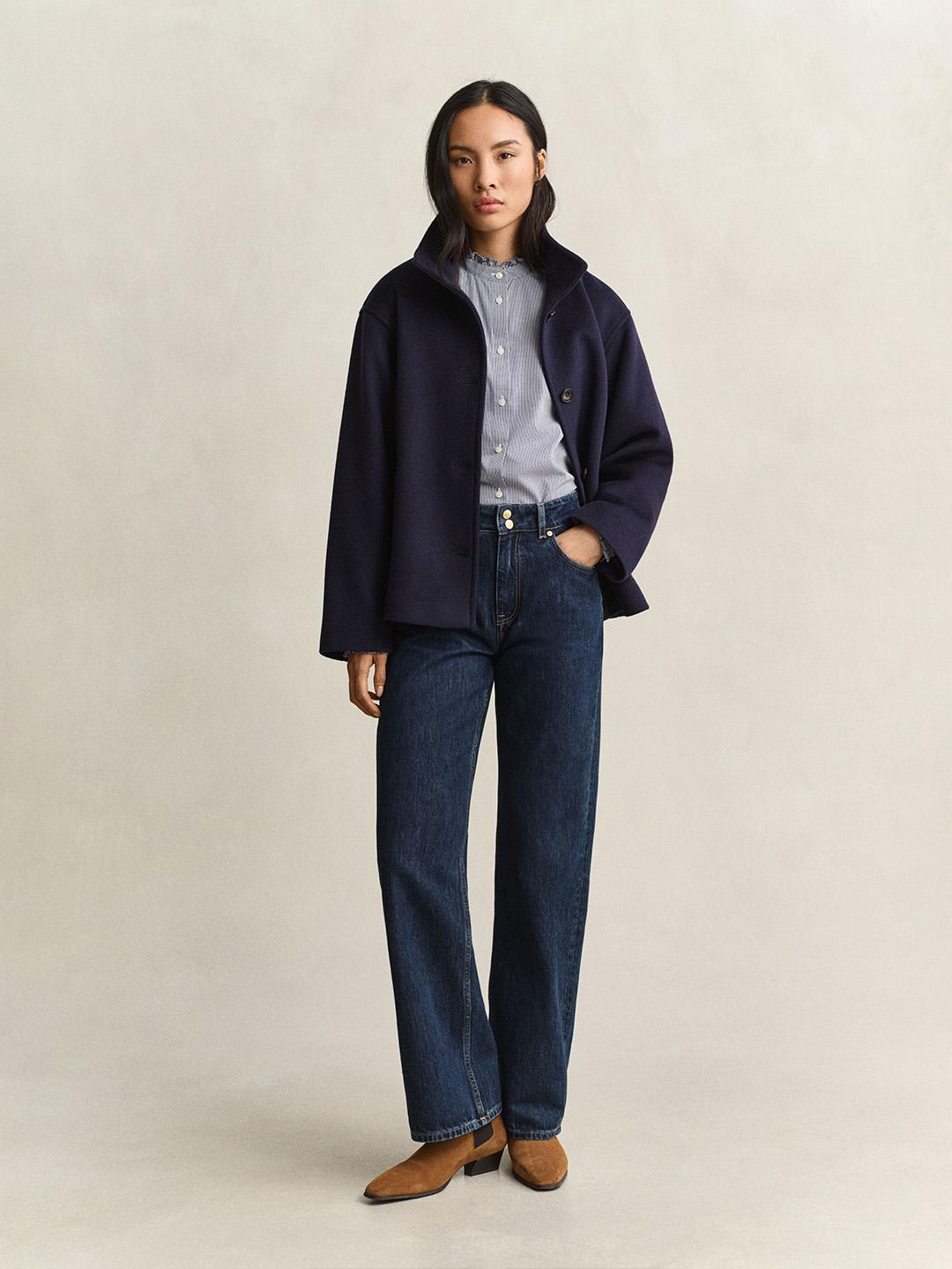 Gant Women Blue Regular Fit Striped Poplin Shirt