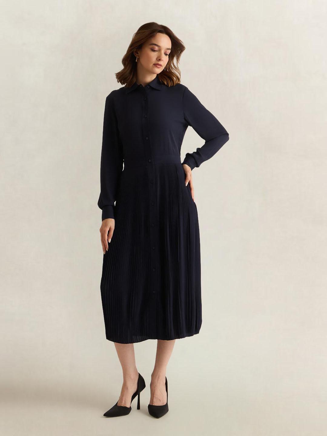 Gant Women Dark Navy Solid Regular Fit Shirt Dress