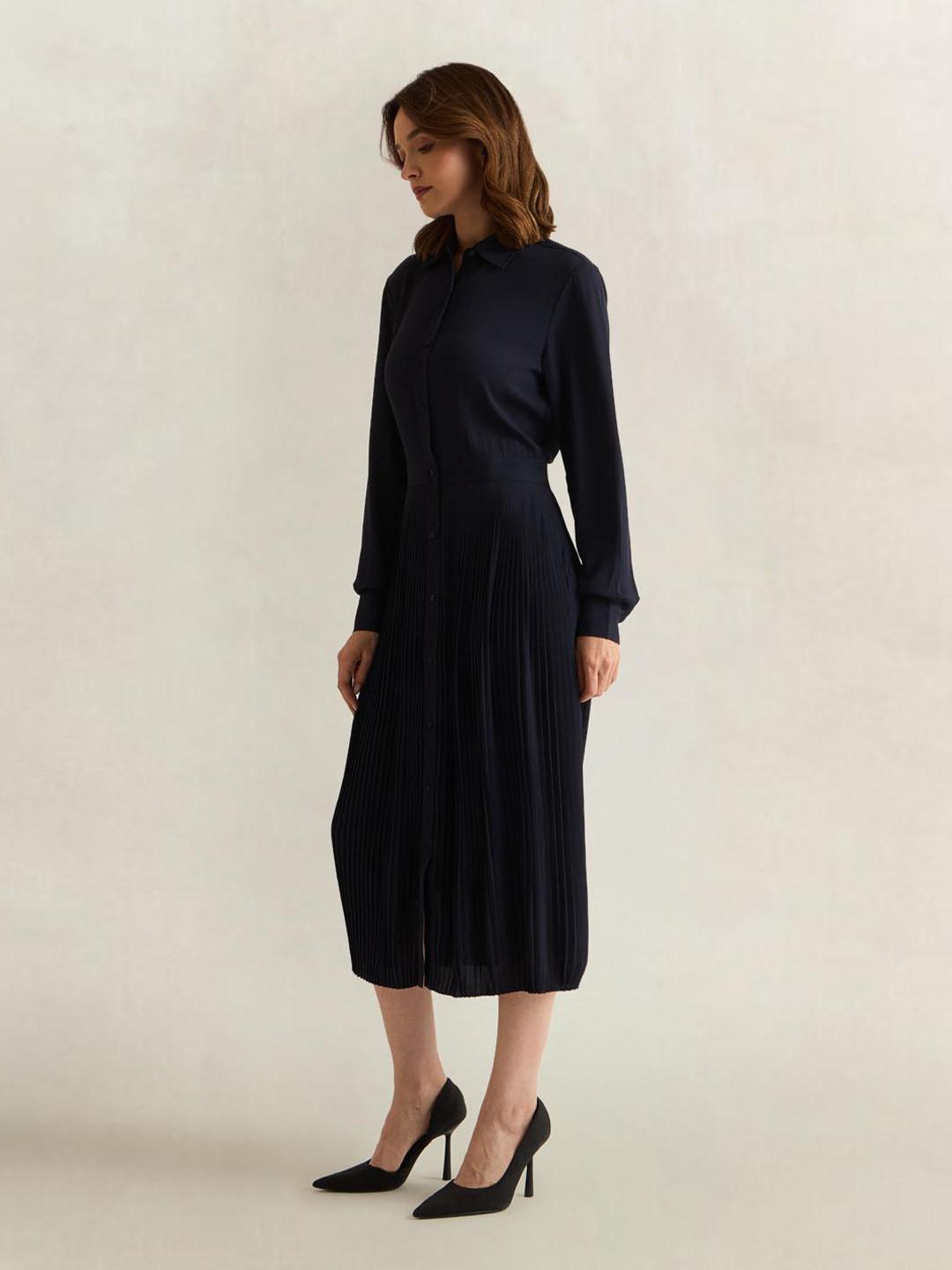 Gant Women Dark Navy Solid Regular Fit Shirt Dress