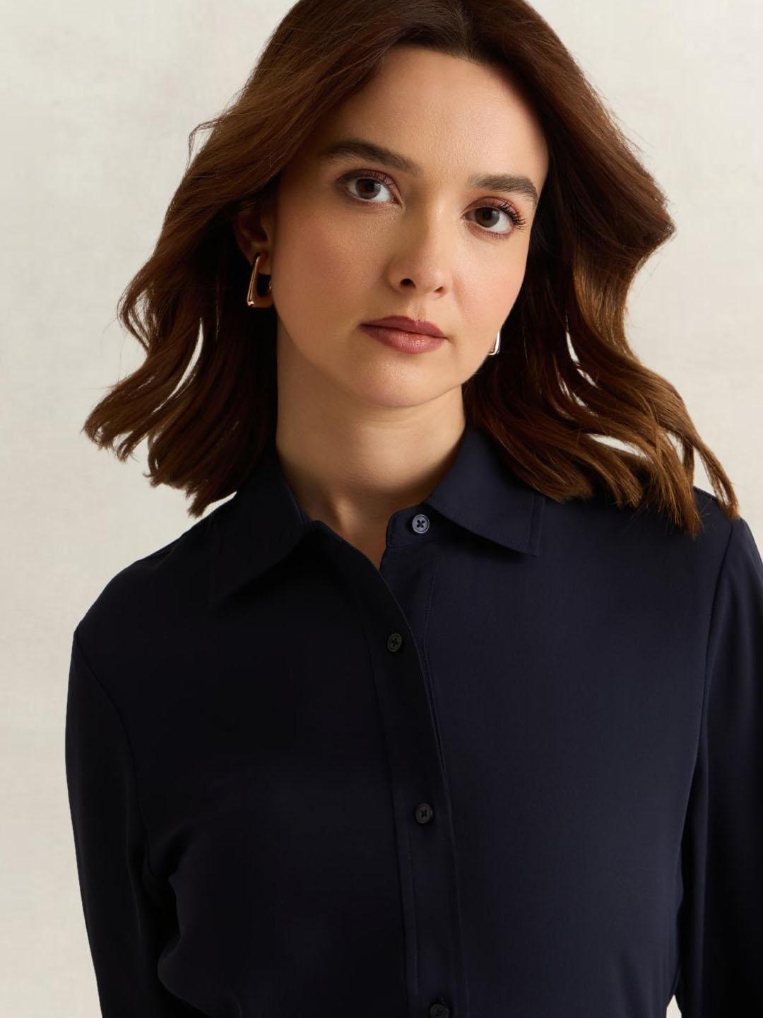 Gant Women Dark Navy Solid Regular Fit Shirt Dress