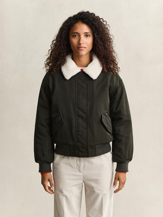 Gant Women Green Relaxed Fit Solid Padded Bomber Jacket