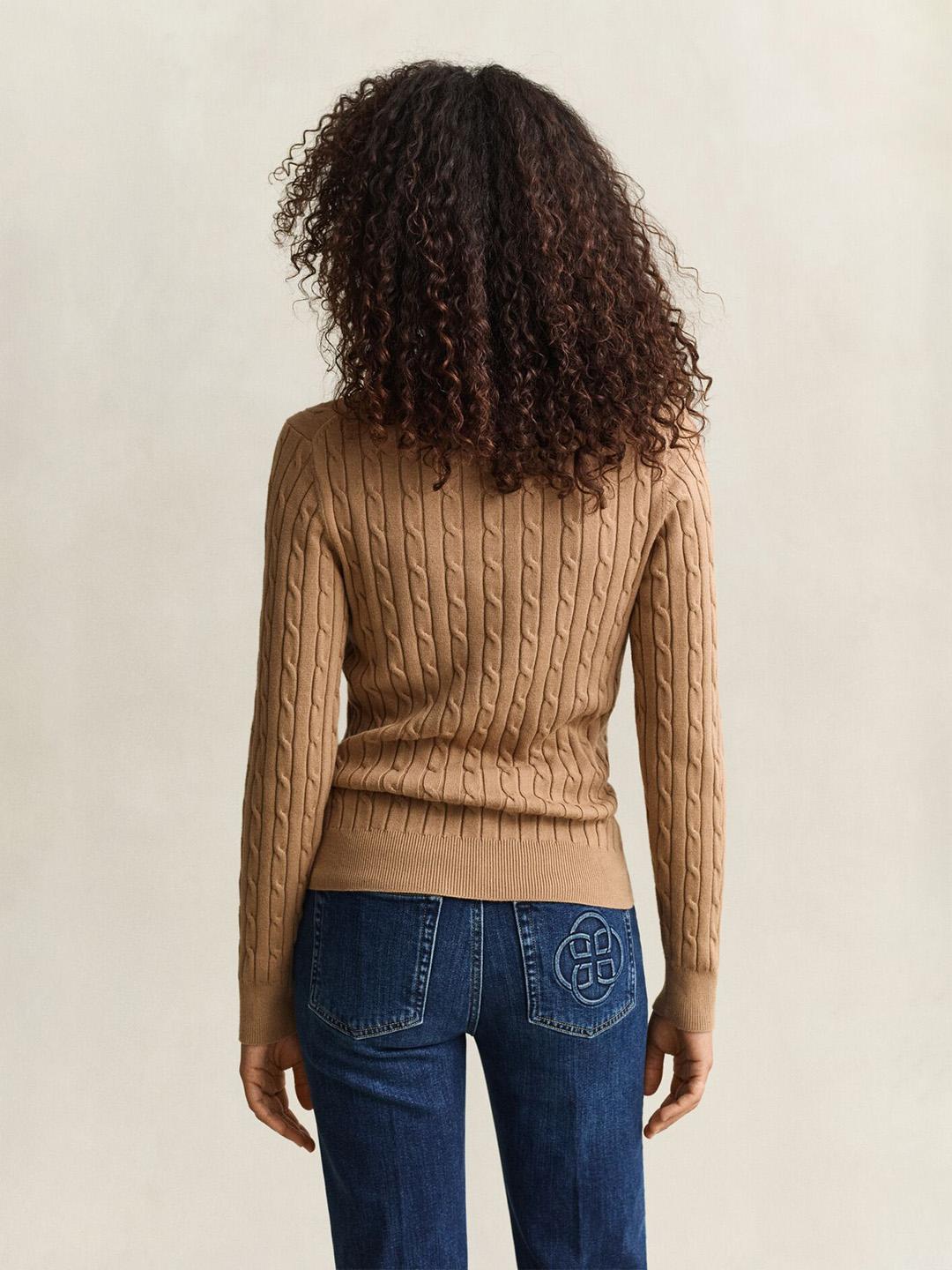 Gant Women Brown Slim Fit Solid Cotton Blend Sweater