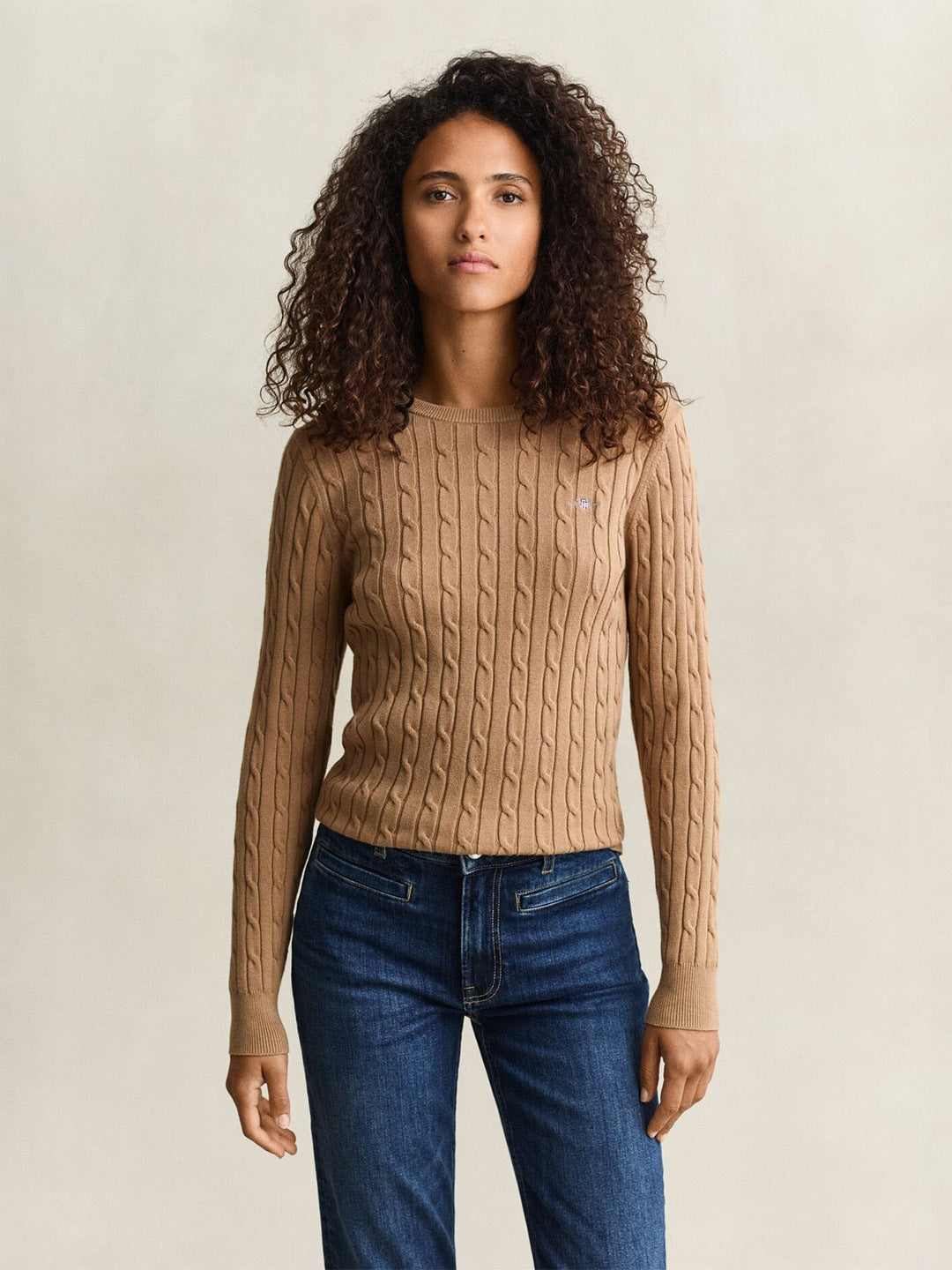Gant Women Brown Slim Fit Solid Cotton Blend Sweater