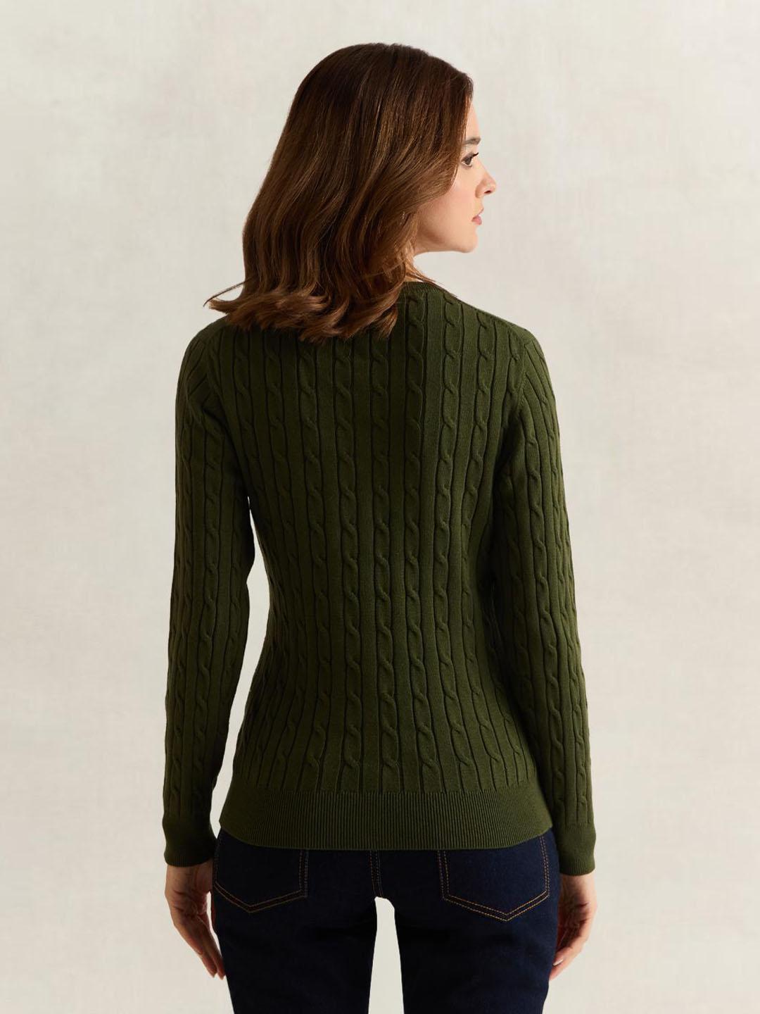 Gant Women Olive Solid Slim Fit Cardigan