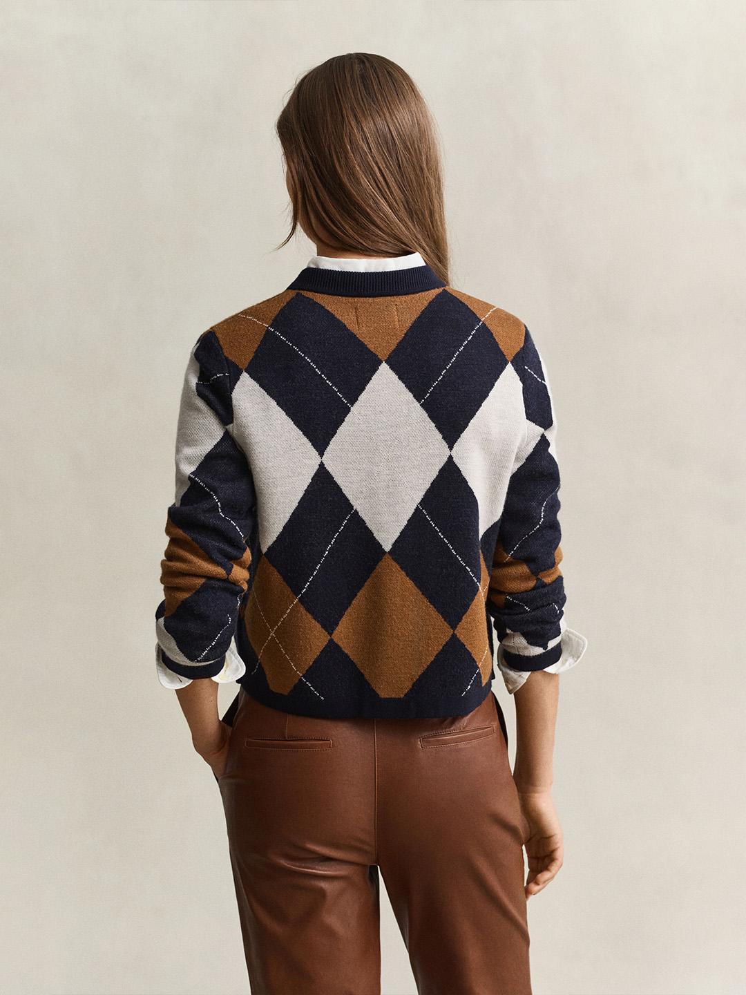Gant Women Dark Blue Regular Fit Argyle Merinowool Cardigan