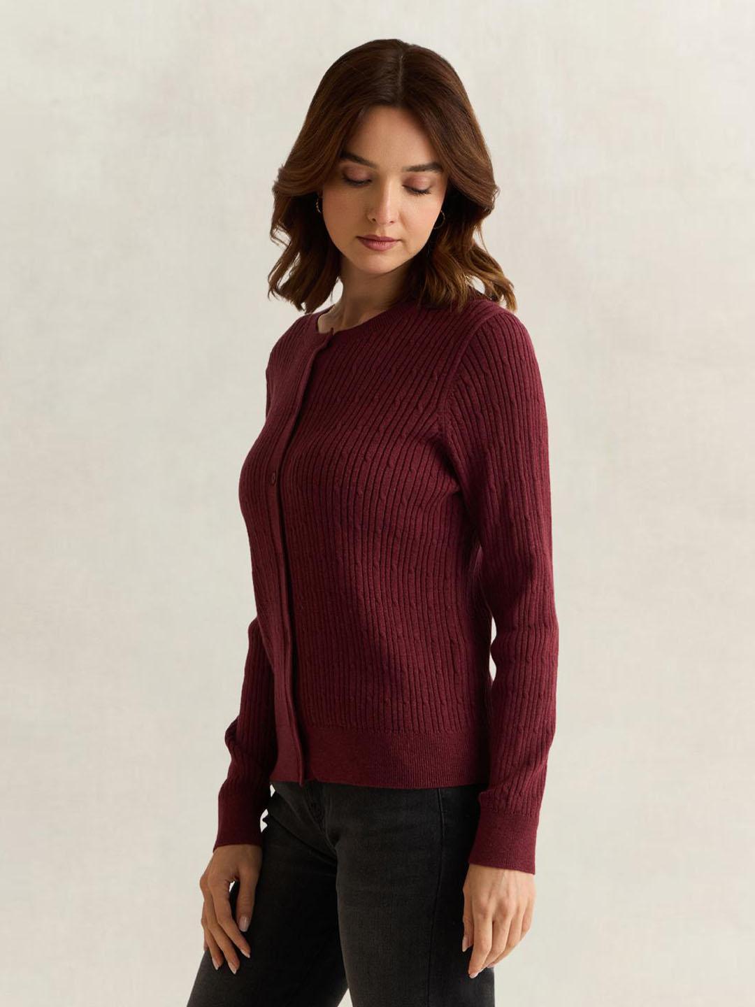 Gant Women Wine Solid Regular Fit Cardigan
