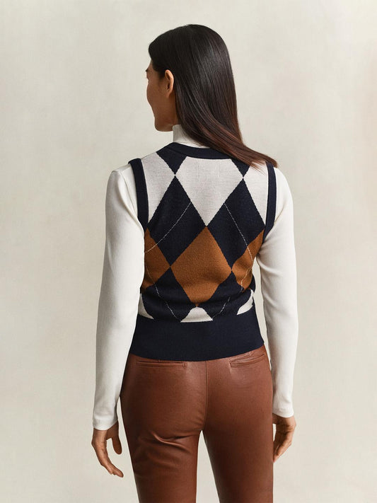 Gant Women Multicolour Regular Fit Colorblock Merinowool Vest