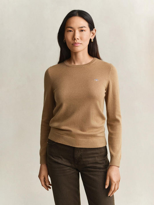 Gant Women Brown Regular Fit Solid Wool Cotton Sweater