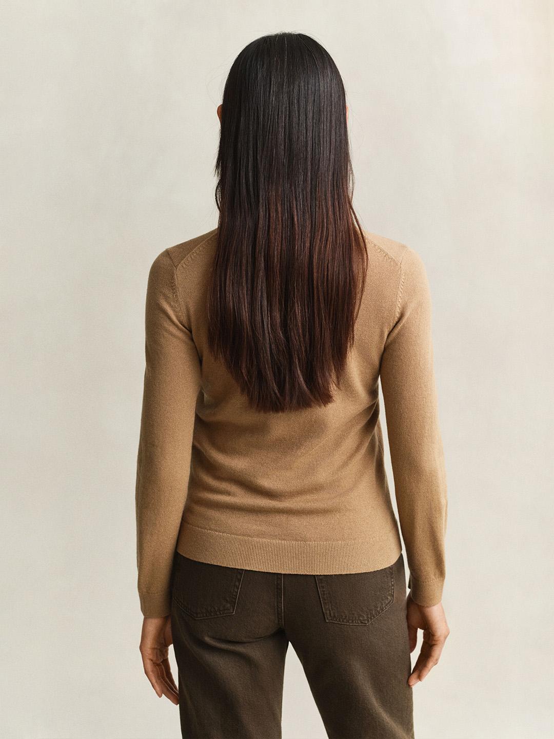 Gant Women Brown Regular Fit Solid Wool Cotton Sweater