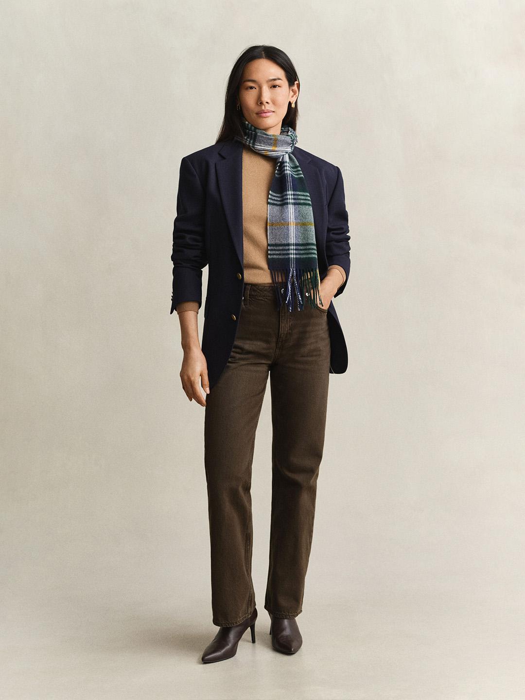 Gant Women Brown Regular Fit Solid Wool Cotton Sweater