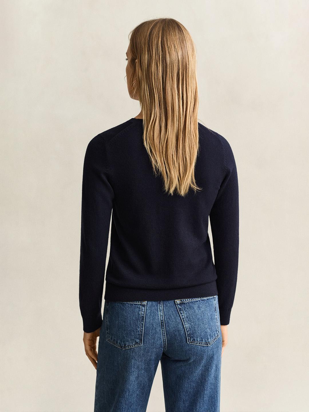 Gant Women Blue Regular Fit Solid Wool Cotton Sweater