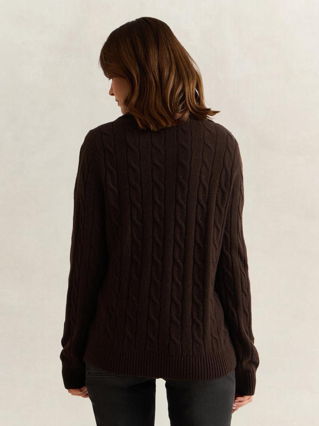 Gant Women Brown Textured Regular Fit Lambswool Sweater